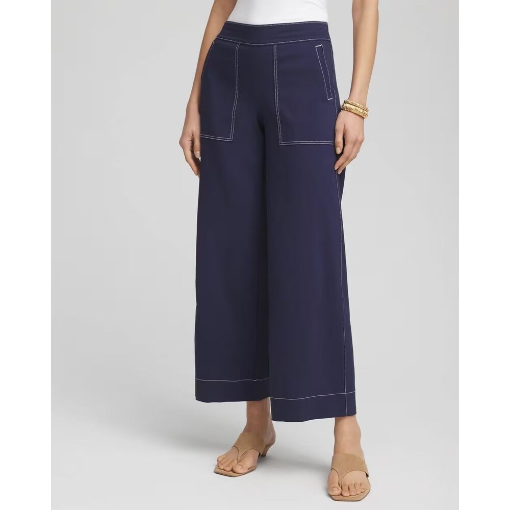 Chicos Brigitte Utility Wide-Leg Cropped Pants Womens 3P US 16 Petite Blue